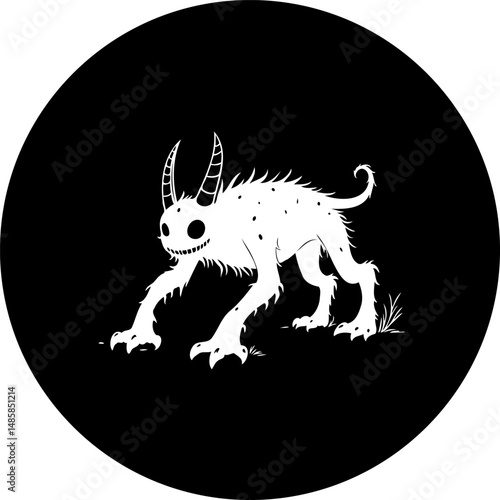 Stylized rendering of a whimsical, fantastical beast silhouette against a black backdrop