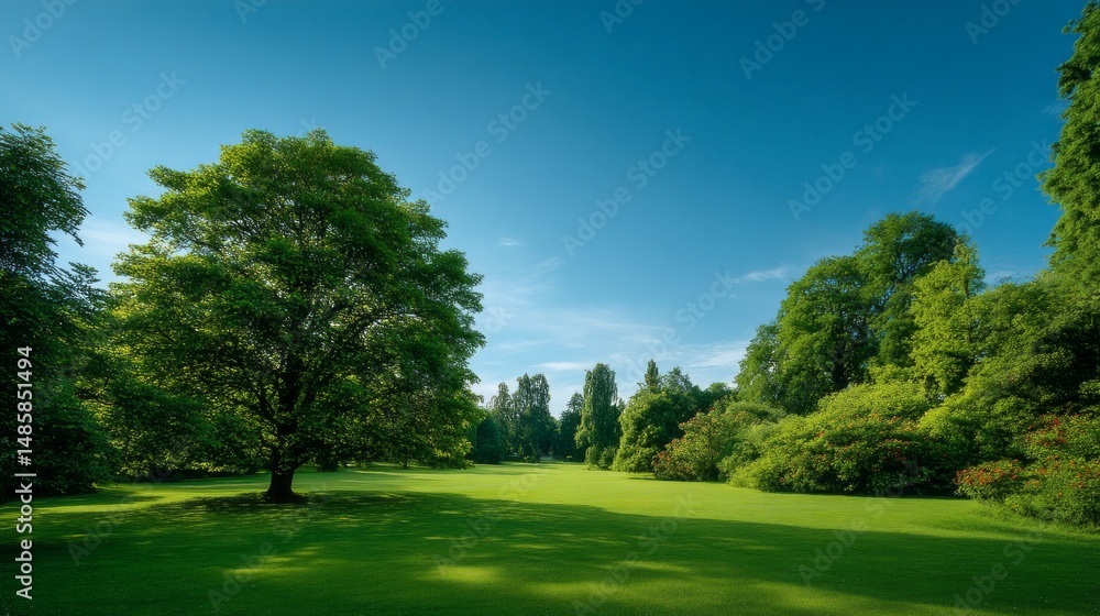 A large tree is in the middle of a grassy field A large tree is in the middle of a grassy field