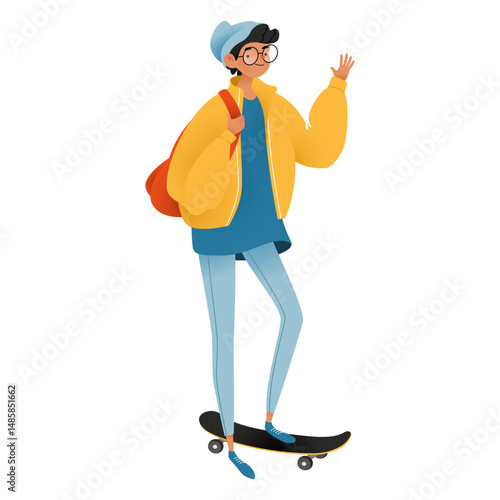 Happy guy skateboard character