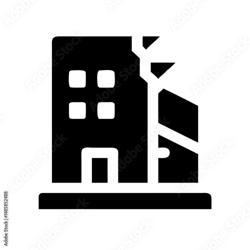 Icon of a damaged building to signify destruction or disrepair