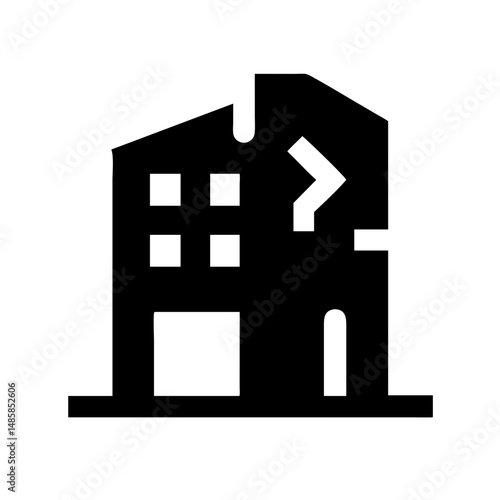 Icon of a damaged building to signify destruction or disrepair