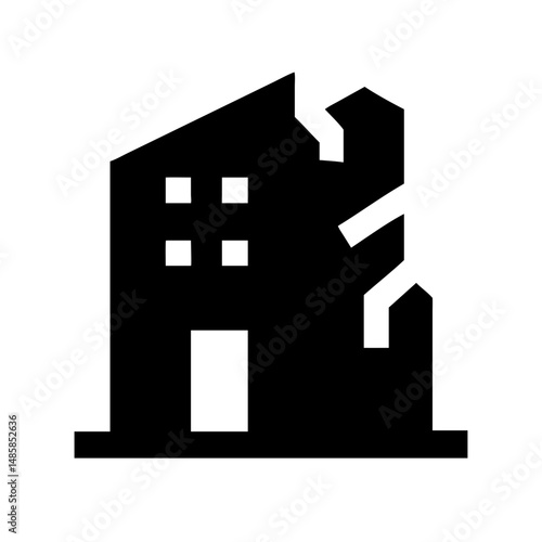 Icon of a damaged building to signify destruction or disrepair