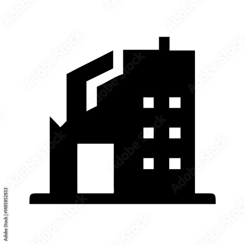 Icon of a damaged building to signify destruction or disrepair