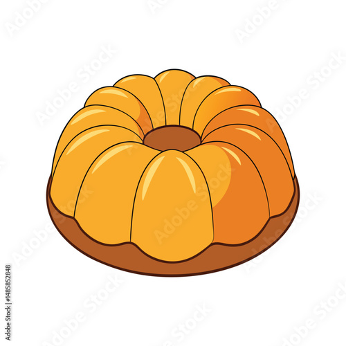 Bundt cake vector illustration. Traditional round baked dessert with icing glaze. Sweet pastry food graphic isolated.

