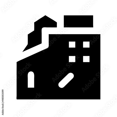 Icon of a damaged building to signify destruction or disrepair