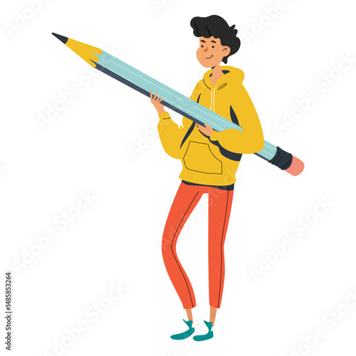 Boy with big pencil character