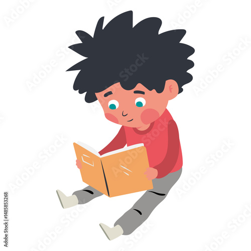 Boy reading book character