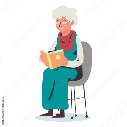 Elderly woman reading character