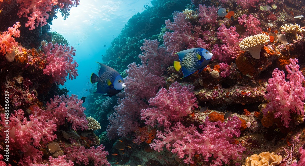 Fototapeta premium Underwater Scene with Angel Fish and Coral Reef