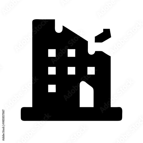 Icon of a damaged building to signify destruction or disrepair