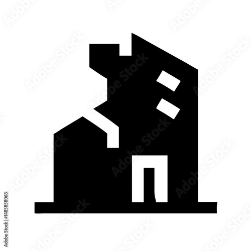Icon of a damaged building to signify destruction or disrepair