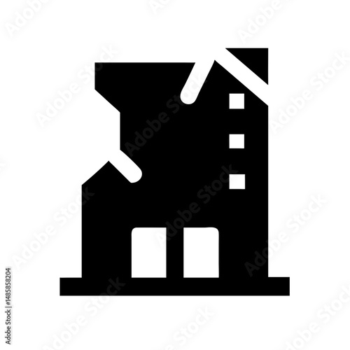Icon of a damaged building to signify destruction or disrepair