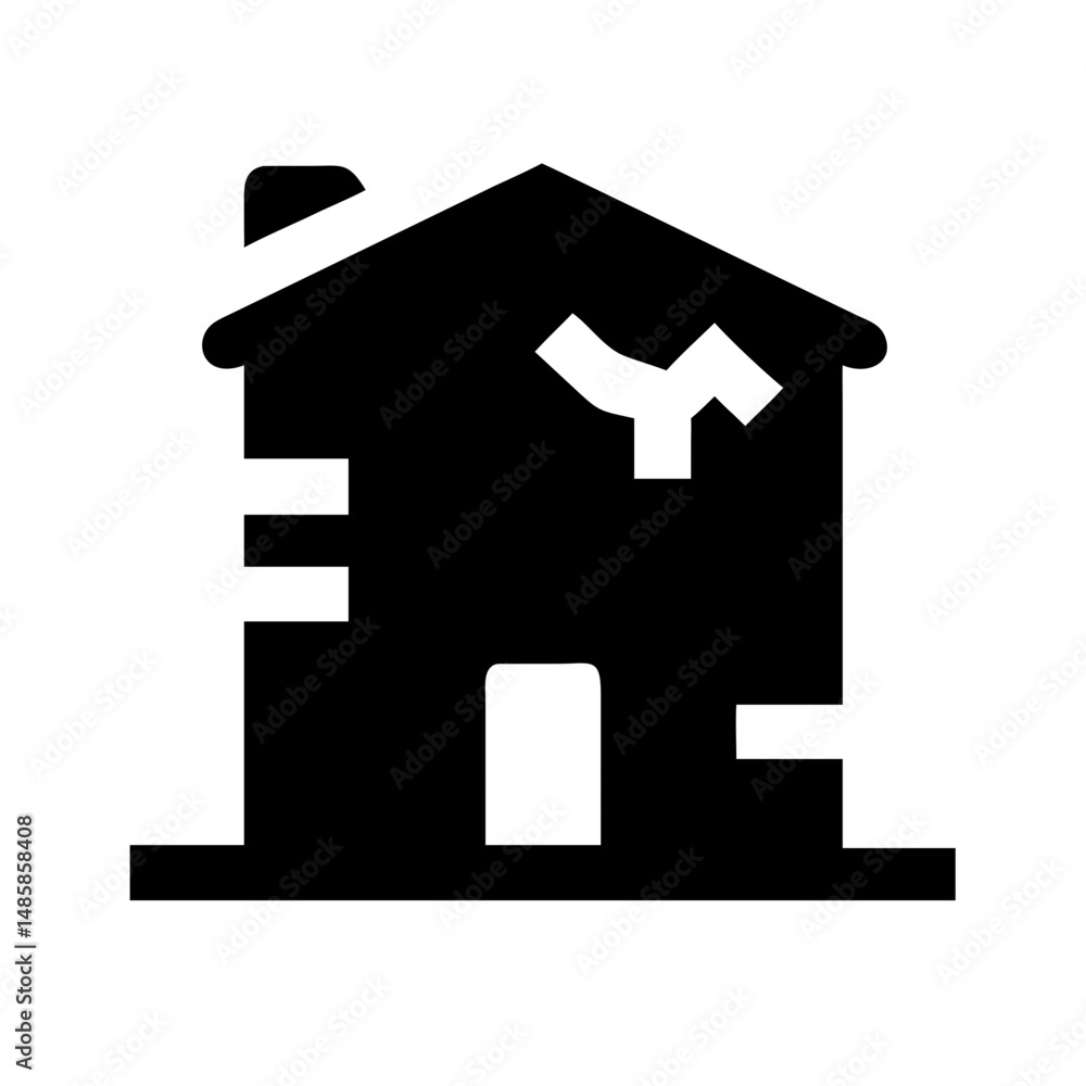 Icon of a damaged building to signify destruction or disrepair Icon of a damaged building to signify destruction or disrepair