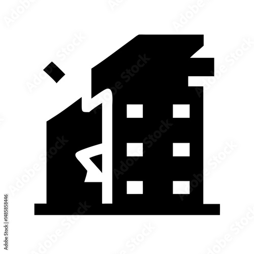 Icon of a damaged building to signify destruction or disrepair