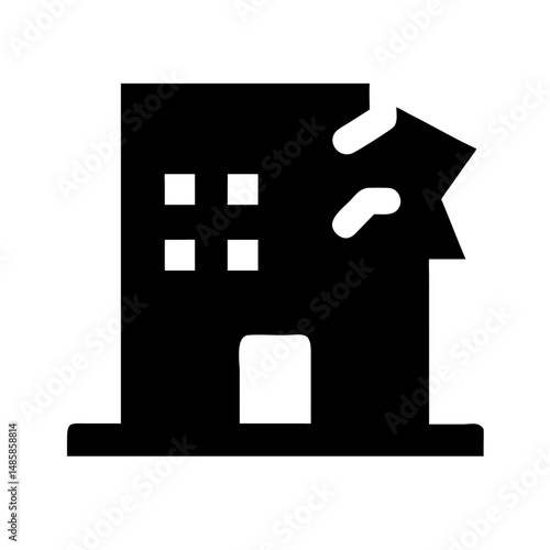 Icon of a damaged building to signify destruction or disrepair