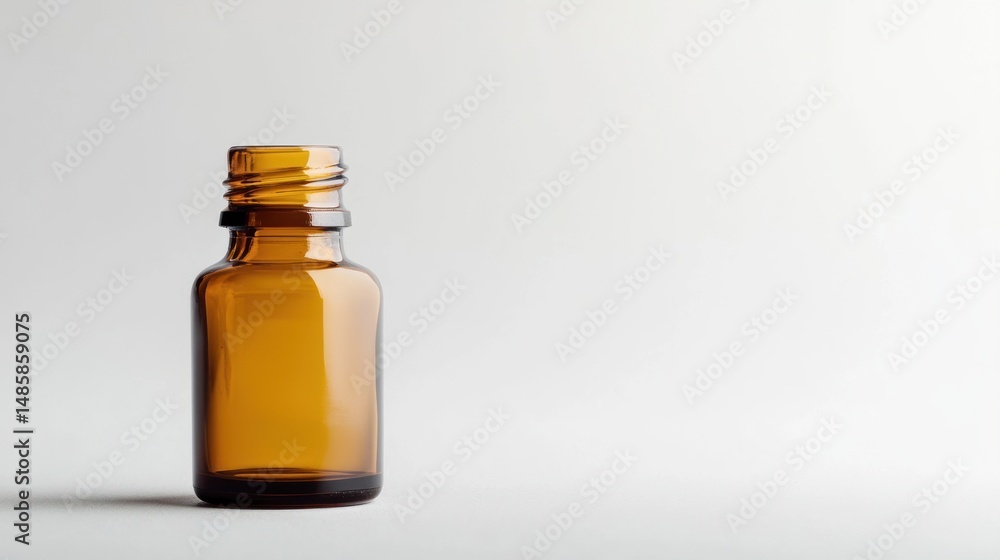 A brown glass bottle with a dropper cap, placed on a white surface with a light source casting a shadow. A brown glass bottle with a dropper cap, placed on a white surface with a light source casting a shadow.
