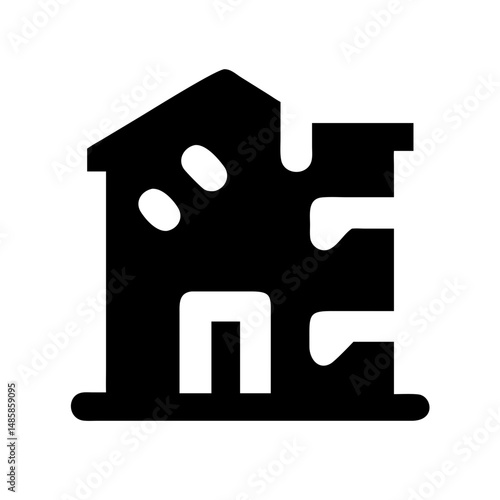 Icon of a damaged building to signify destruction or disrepair