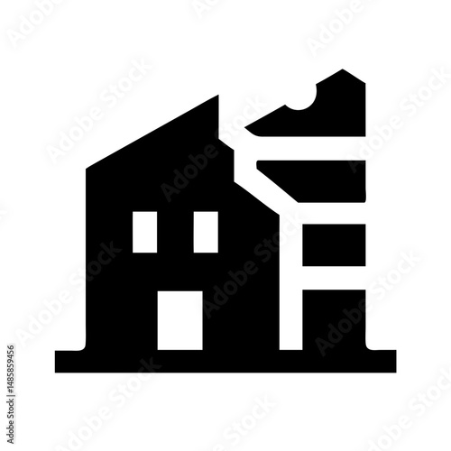 Icon of a damaged building to signify destruction or disrepair