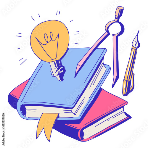 Books and school supplies semi flat
