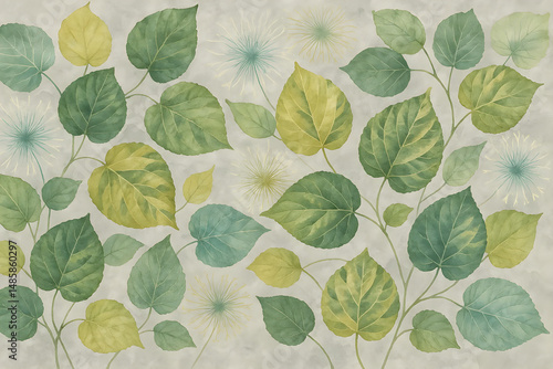 Watercolor Leaves Pattern Marble Tile Baground 