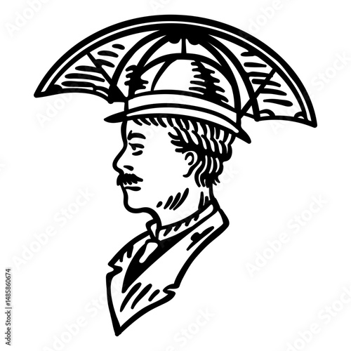 Man with umbrella-hat filled stroke