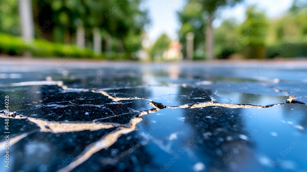 Fototapeta premium Cracked Black Surface in Outdoor Setting