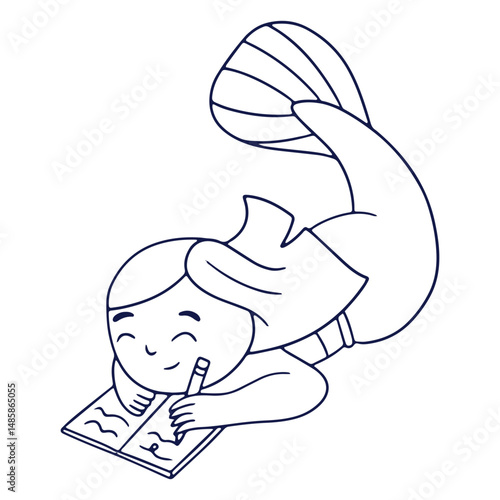 Mermaid writing in a notebook