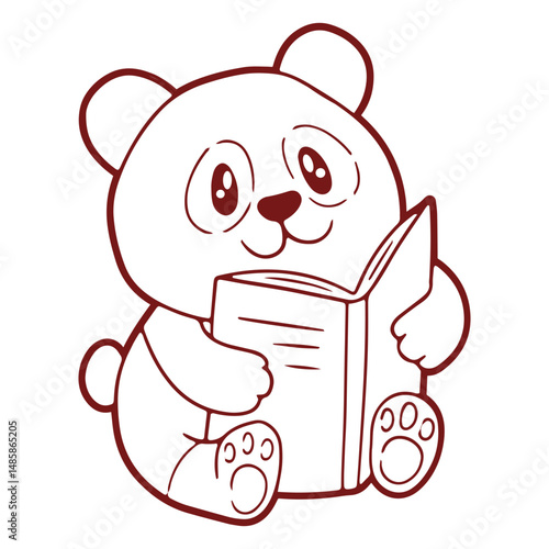 Cute kawaii-style teddy bear reading a book   