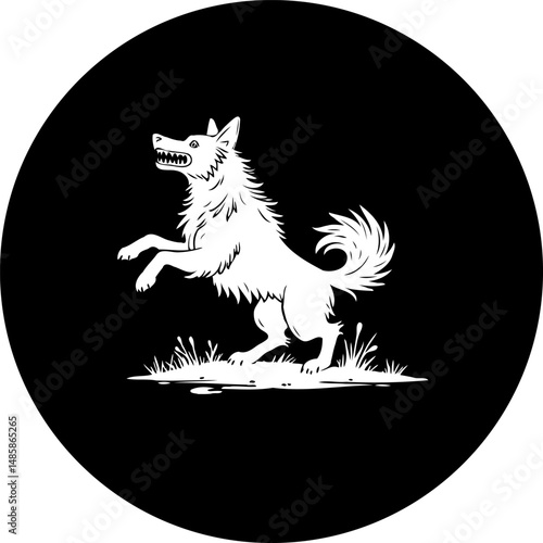 Heraldic Canine Silhouette: A stylized depiction of a wolf in monochrome