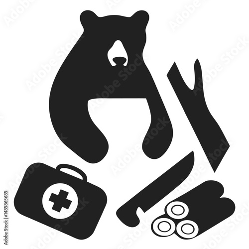 Black Silhouette Bear Sleeping Bag Wood Logs P