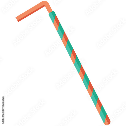 Flat vector striped drinking straw icon in red and teal, beverage and refreshment symbol
