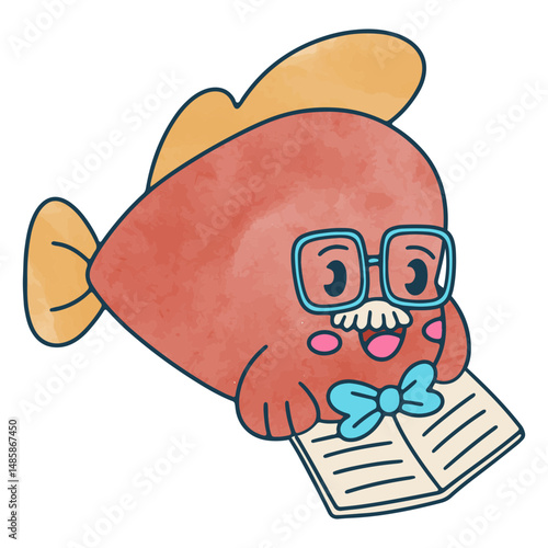 Grandpa fish reading a book