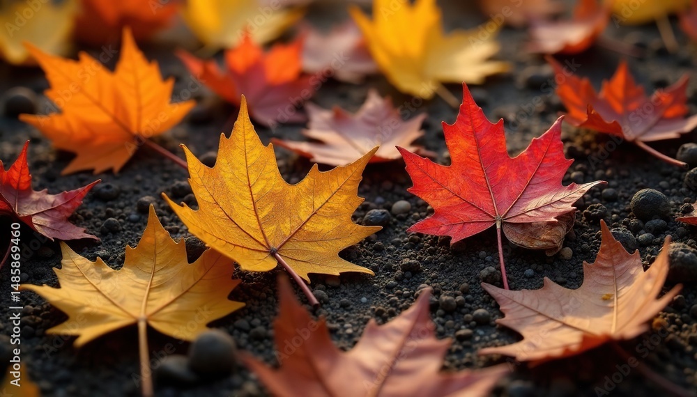 Late autumn leaves on the ground, showing soil beneath, late-season, woodland Late autumn leaves on the ground, showing soil beneath, late-season, woodland
