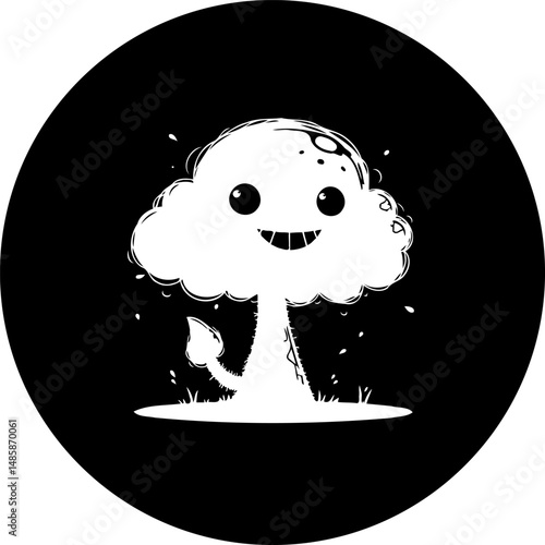 Stylized Mushroom Cloud Cartoon: Whimsical Depiction of an Atomic Explosion