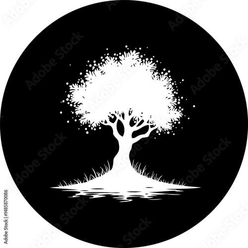 Monochrome arboreal silhouette in dramatic lighting against a stark backdrop