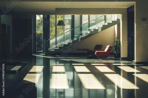 Modern Interior with Sunlit Staircase