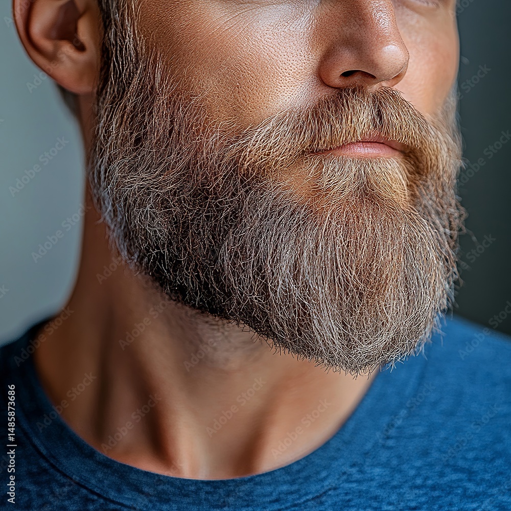 Obraz premium Close-up of smooth, tangle-free beard after brushing, shiny hair texture