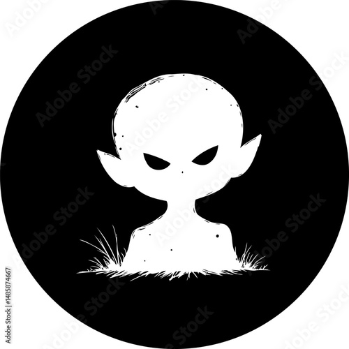 Monochromatic Illustration: A Silhouetted Figure Emerging from Shadowy Terrain