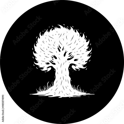 Stylized arboreal silhouette against stark backdrop evokes natural elegance