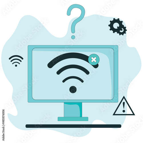  Error connection wifi. No signal network. No internet connection.  Modern flat cartoon style. Vector illustration on white background. . No internet symbol. Vector illustration flat design. 