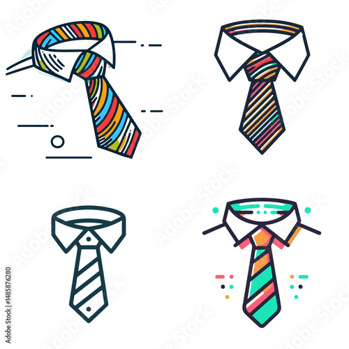 Necktie. Colorful ties with shirts in vector style on white background  