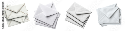 Stack of three plain envelopes with clean lines, basic postal supplies for correspondence, isolated on white background