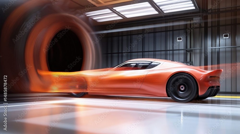 Fototapeta premium fast orange sports car in wind tunnel