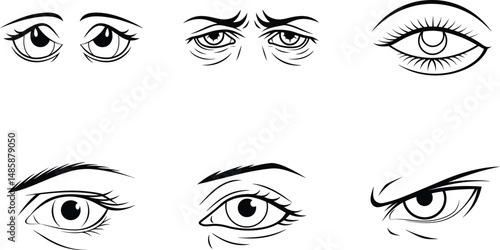 Collection of hand drawn eyes vector illustration representing different emotions