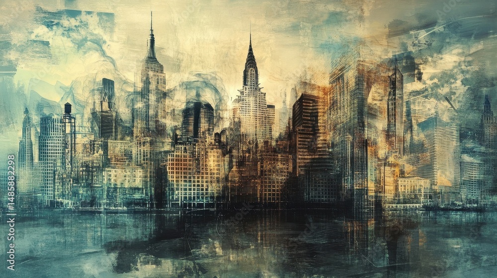 Naklejka premium new york city skyline urban landscape