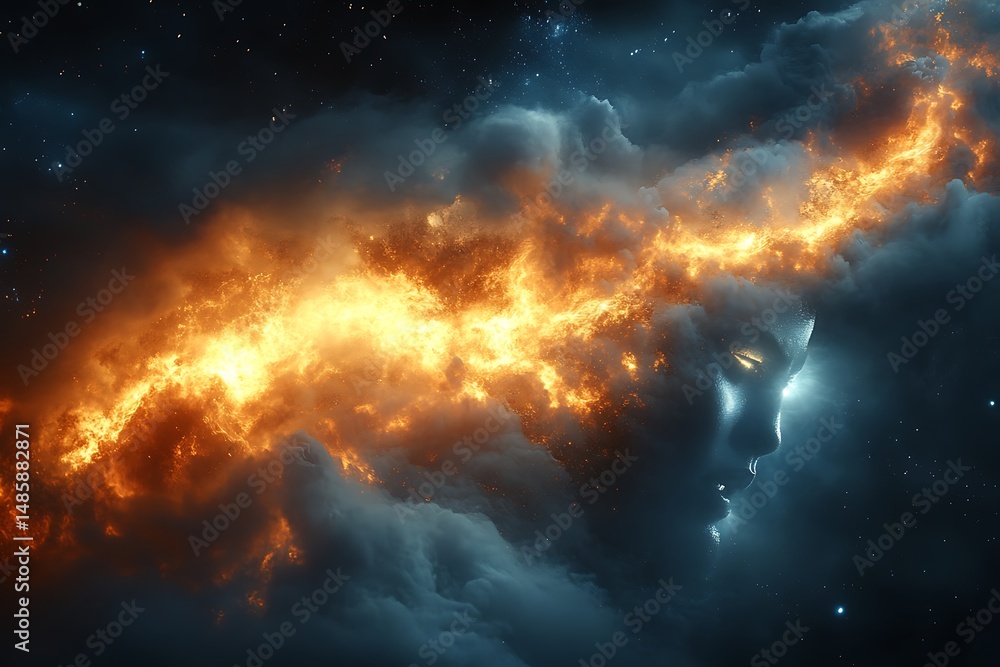 Fototapeta premium Celestial being amidst fire and darkness