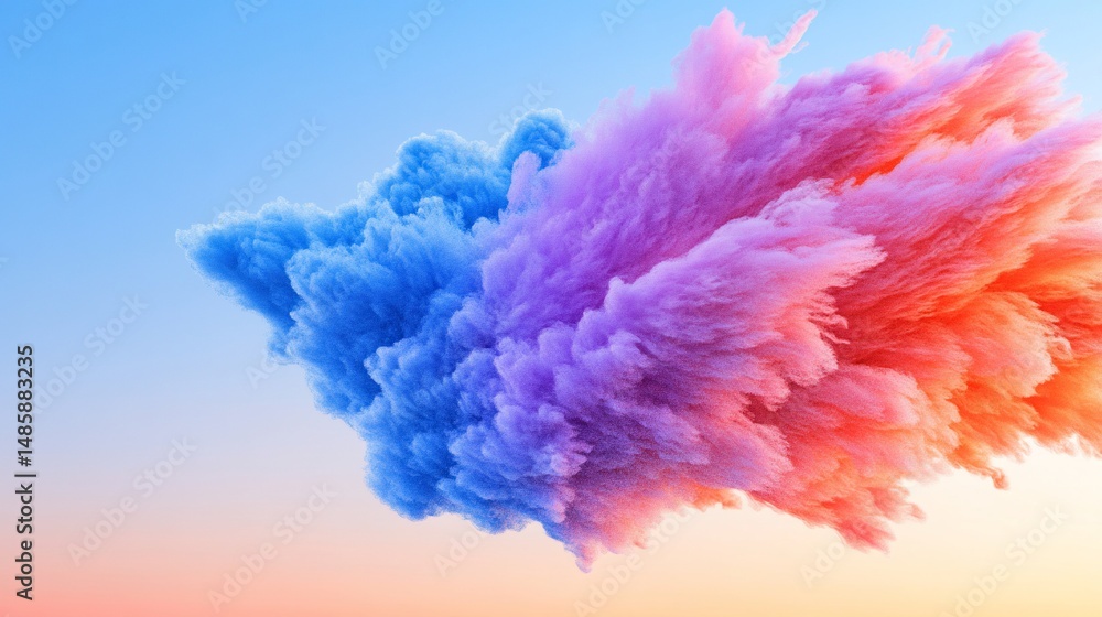 Obraz premium Vivid blue, purple, and orange smoke cloud against a pastel sky