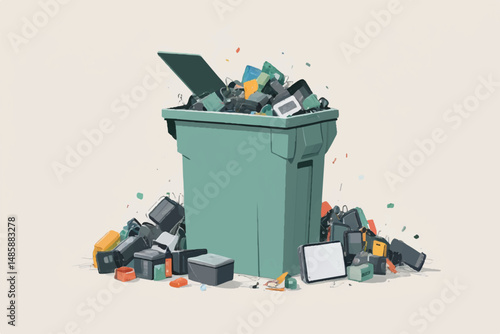 Waste bin full of e-waste