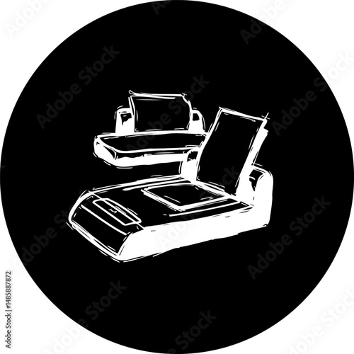 Monochrome illustration of obsolete data recording technology, stylized for emphasis