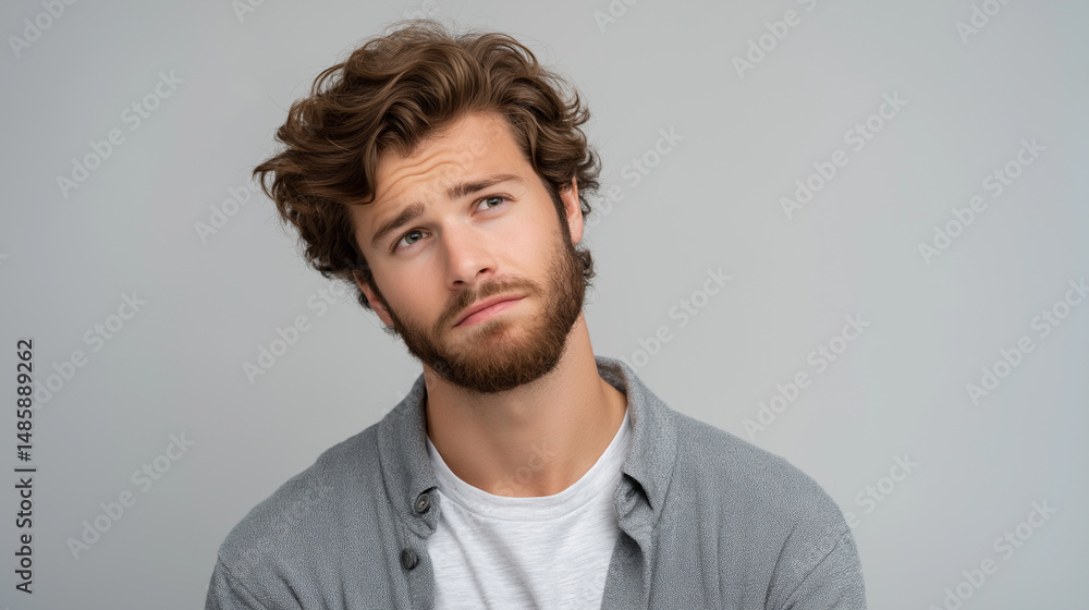 Fototapeta premium Puzzled Individual with Confused Expression and Uncertainty